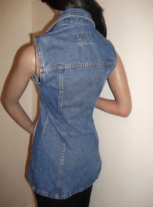 Blue denim waistcoat top - back view