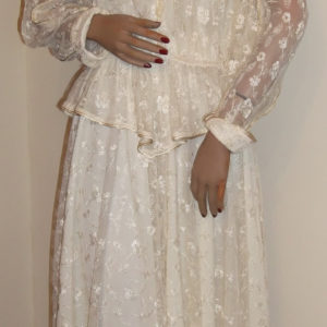1970s cream lace skirt suit on mannequin - front view