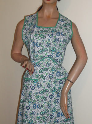 1960s blue green patterned apron
