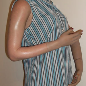 1970s blue striped top on mannequin Crimplene - side view