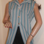 1970s blue striped top on mannequin - Crimplene