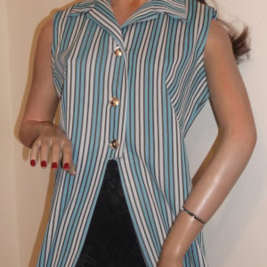 1970s blue striped top on mannequin - Crimplene