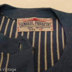 1950s blue striped cardigan label - Sunreel products - 100 percent cotton