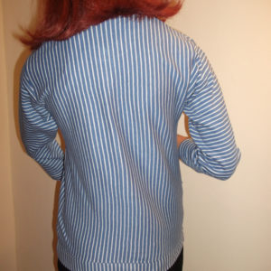 1950s blue striped cardigan - back view
