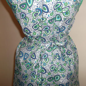 1960s blue green patterned apron - back middle
