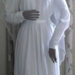 Front full view of dress - mannequin wears a veil