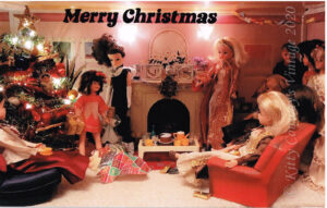 Sindy dolls in their Christmas decorated home watch patch unwrap her presents
